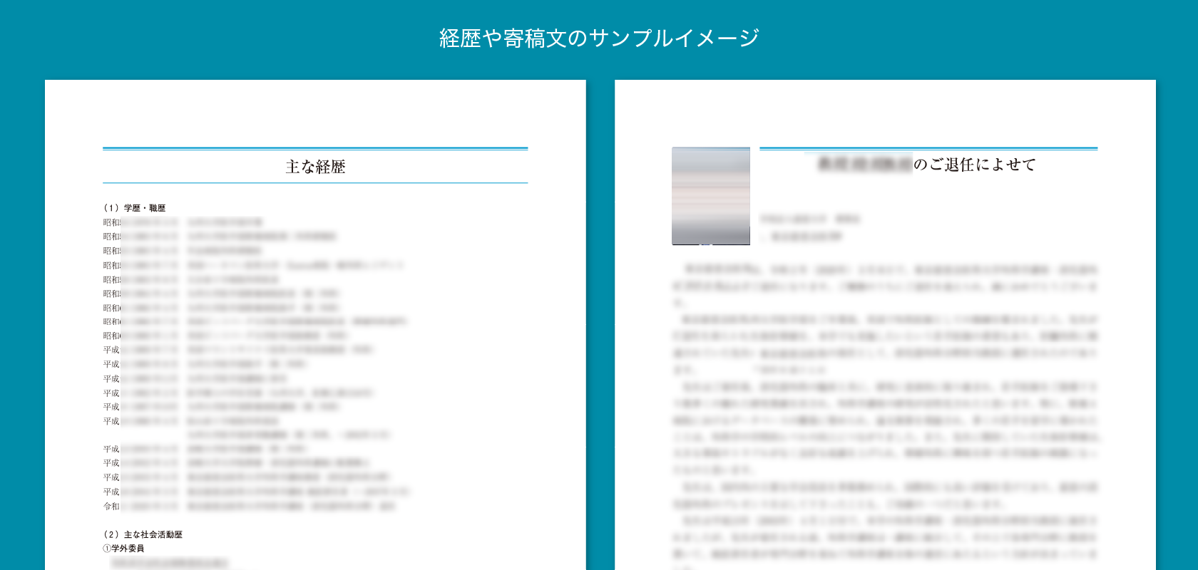 退任記念誌　経歴や寄稿文のサンプルイメージ